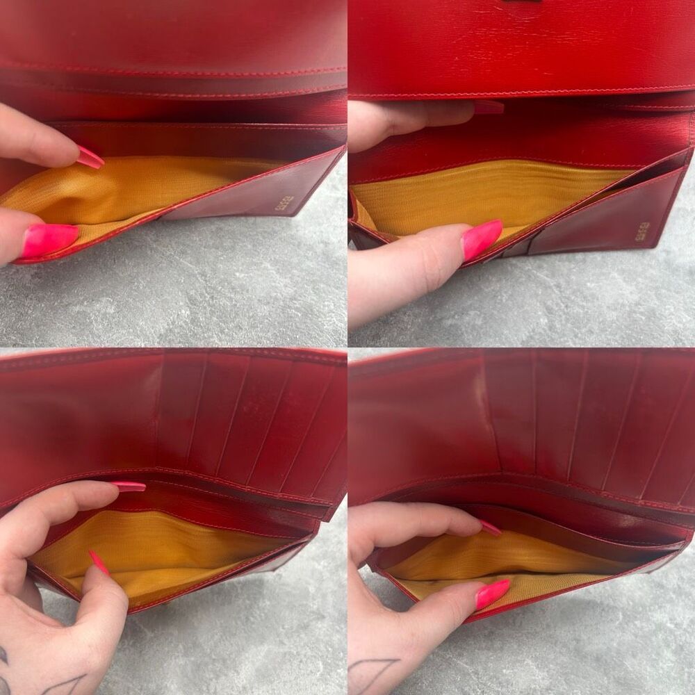 GUCCI Horseshoe Red Long Bifold Wallet Gold Metal Credit Card Luxury - Picture 10 of 14